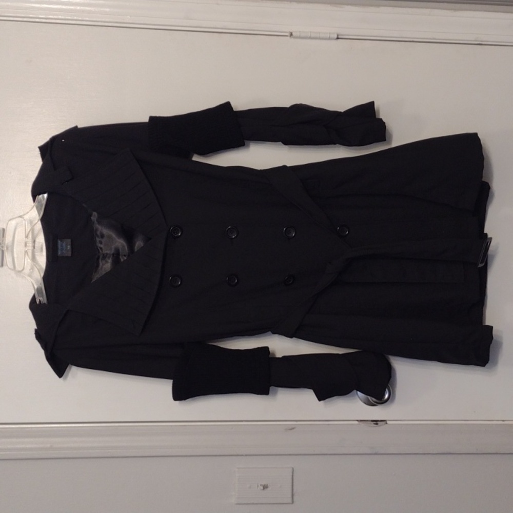 NWOT Vintage Heavy Red Couture Noir Gothic Black Cotton Ruffles Trench Coat